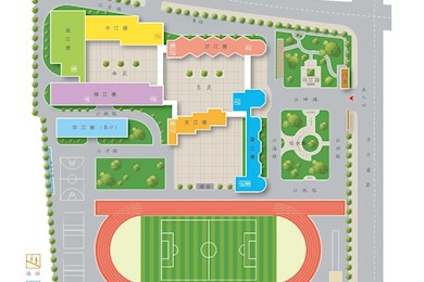 校园平面图、校园风貌、建筑景观设计寓意